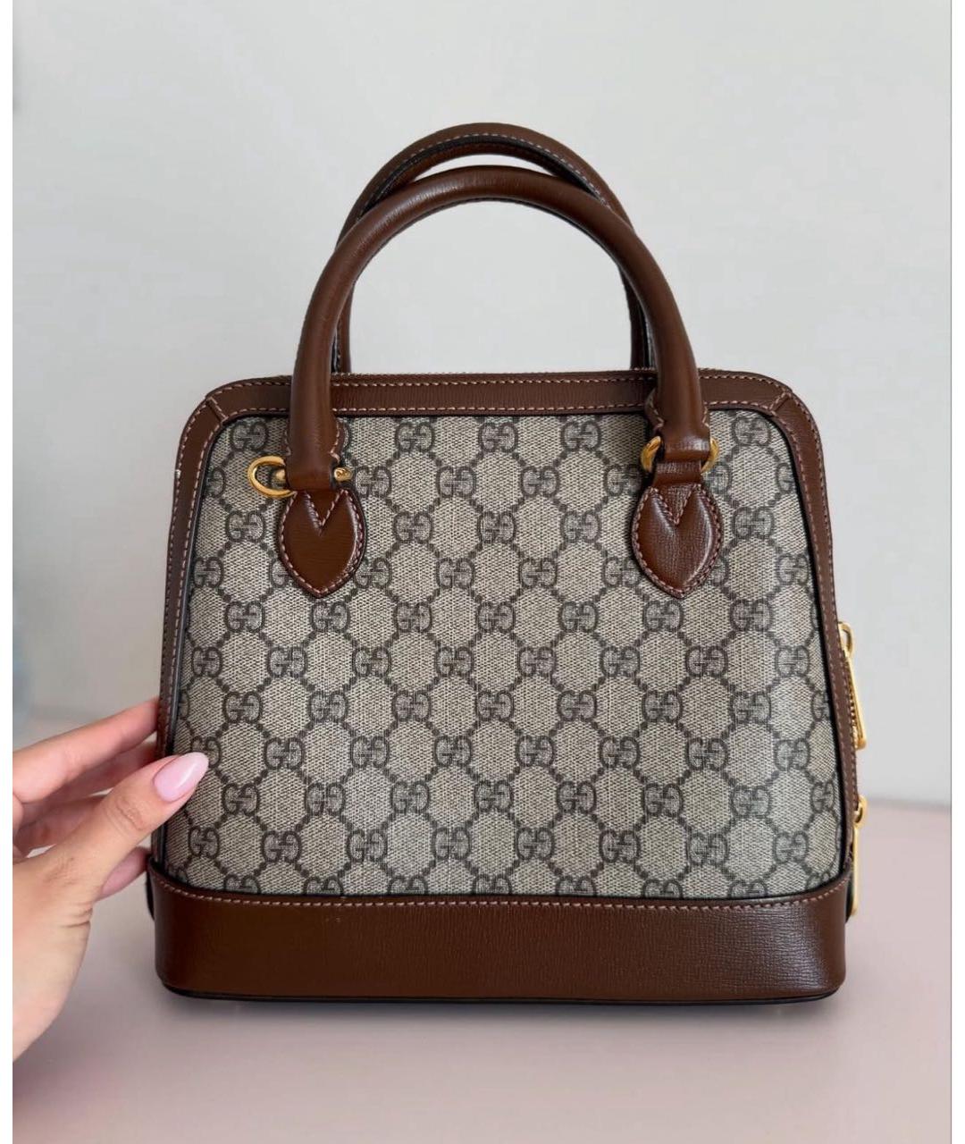 GUCCI Коричневая кожаная сумка с короткими ручками, фото 3