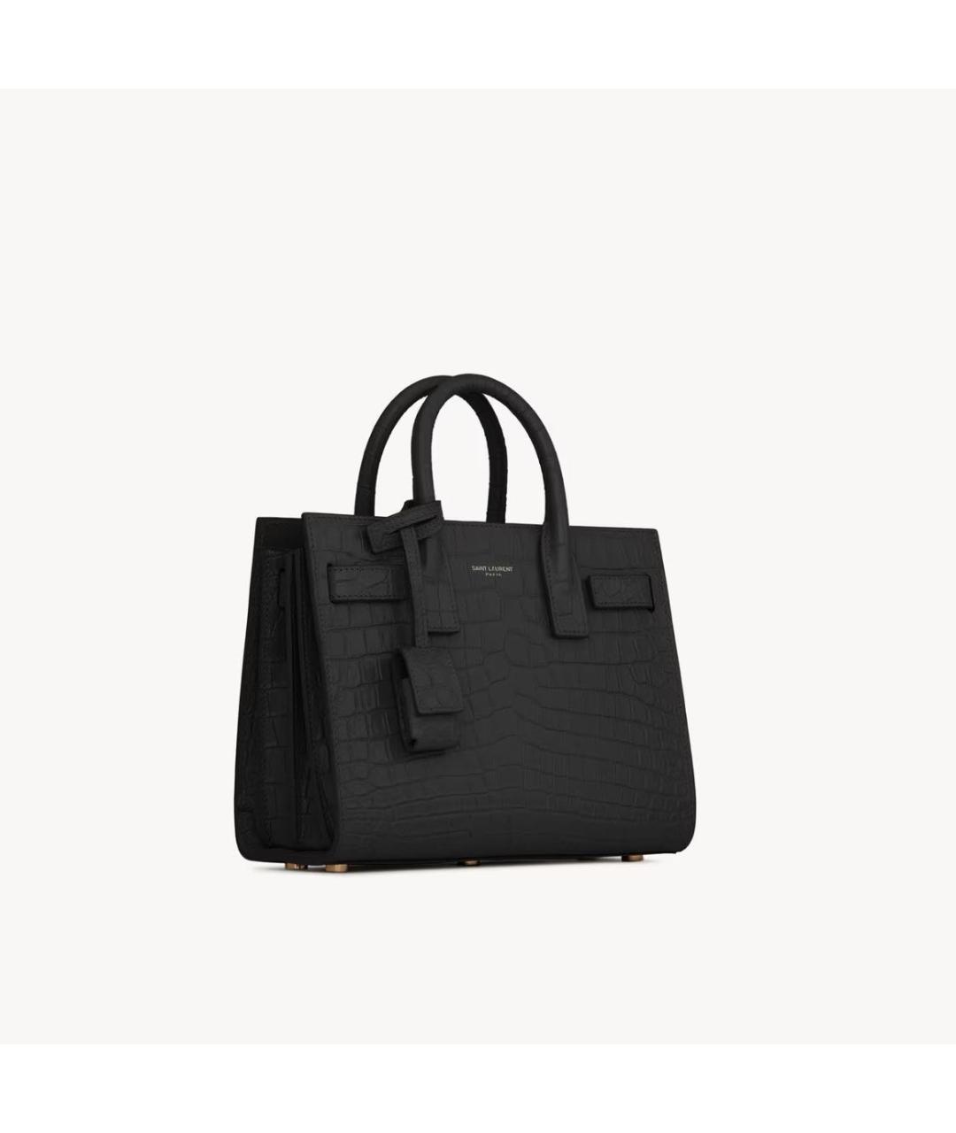 SAINT LAURENT Черная кожаная сумка с короткими ручками, фото 2