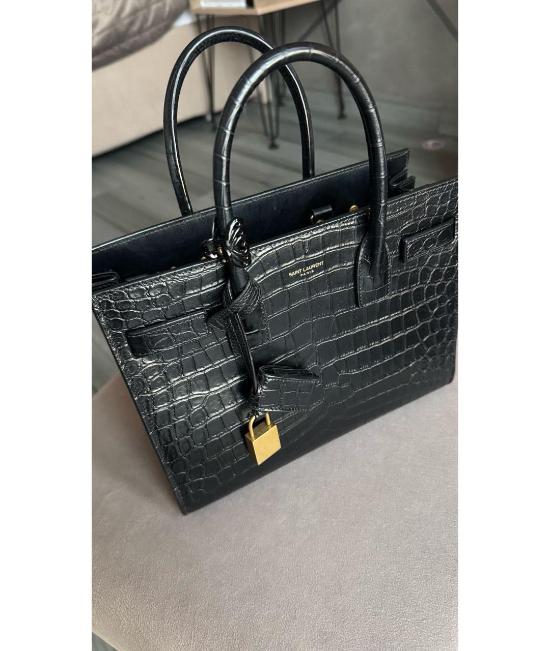 SAINT LAURENT Черная кожаная сумка с короткими ручками, фото 5