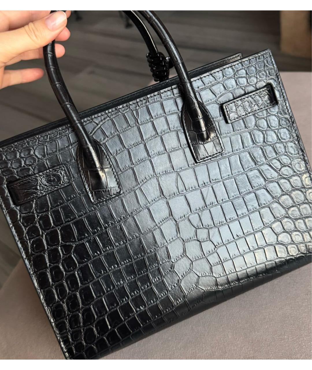 SAINT LAURENT Черная кожаная сумка с короткими ручками, фото 6