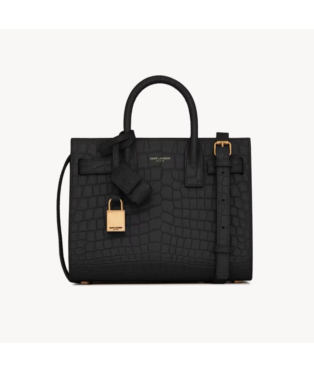 SAINT LAURENT Черная кожаная сумка с короткими ручками, фото 9