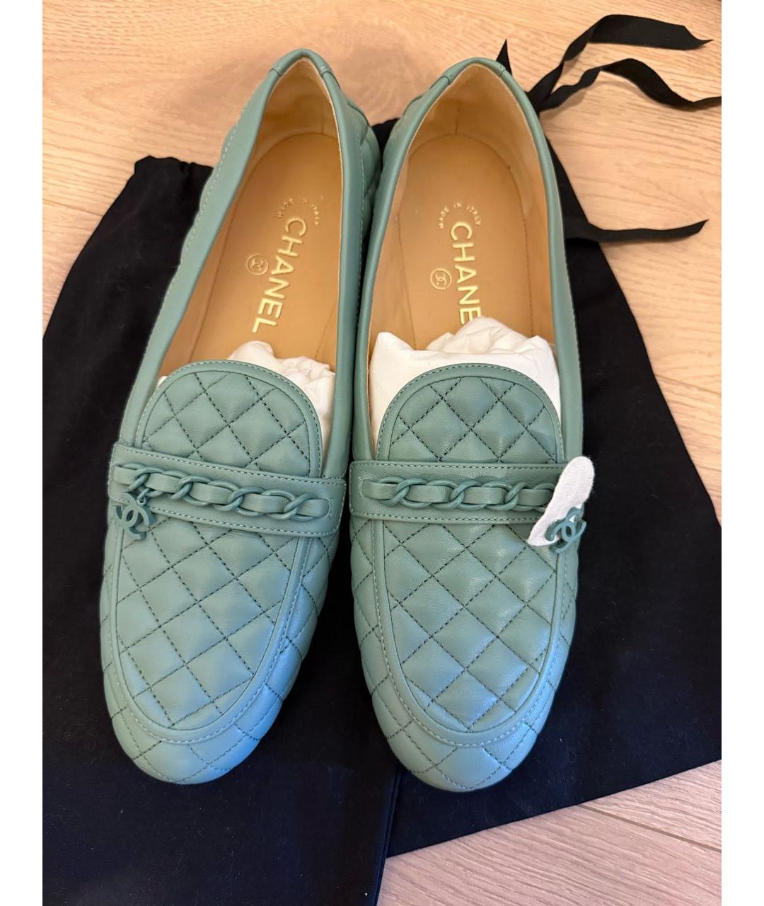 CHANEL Бирюзовые кожаные мокасины, фото 4