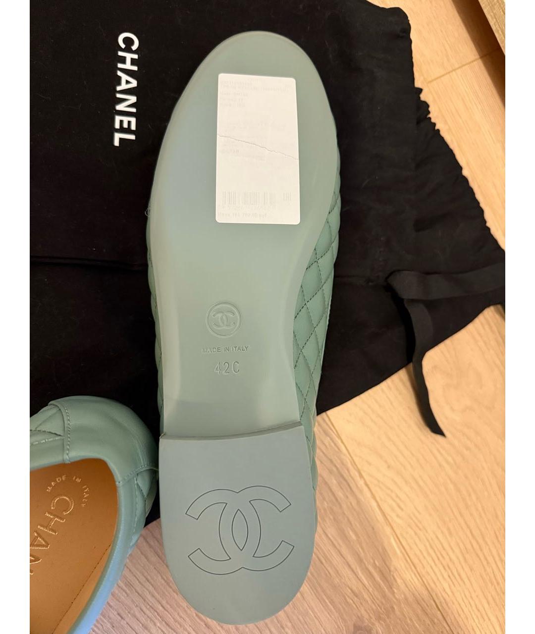 CHANEL Бирюзовые кожаные мокасины, фото 3