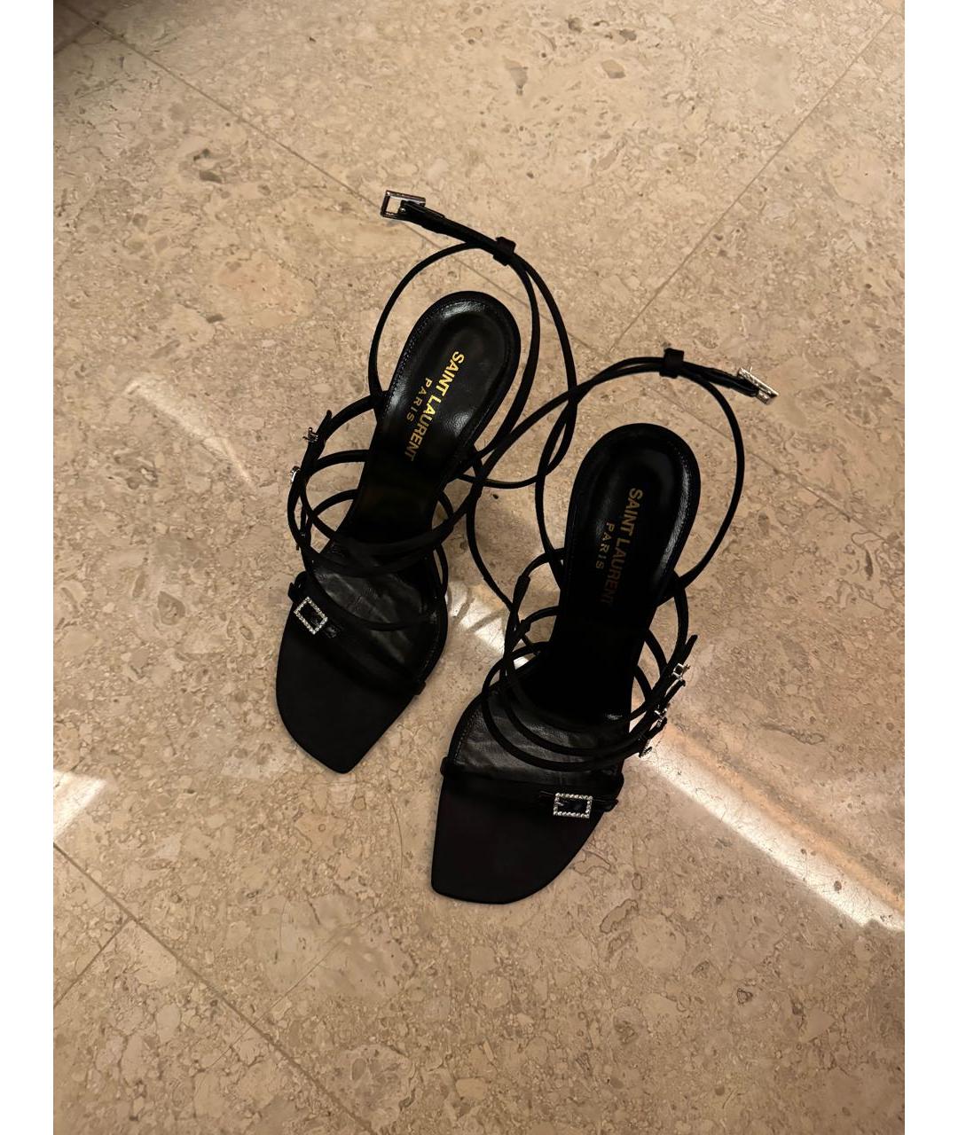 SAINT LAURENT Черные текстильные босоножки, фото 2