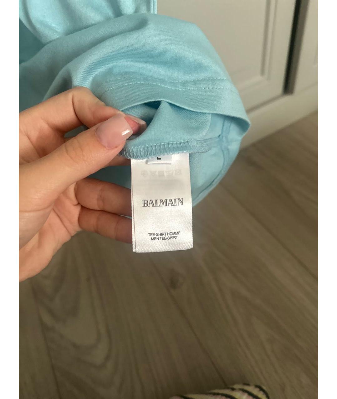BALMAIN Голубая хлопковая футболка, фото 4