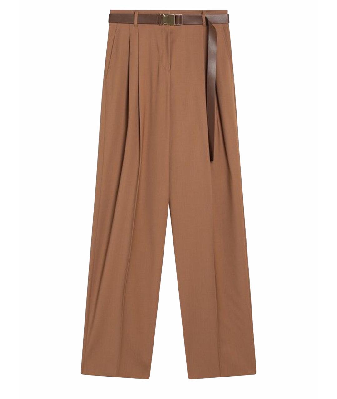 MAX MARA STUDIO Коричневые шерстяные прямые брюки, фото 1