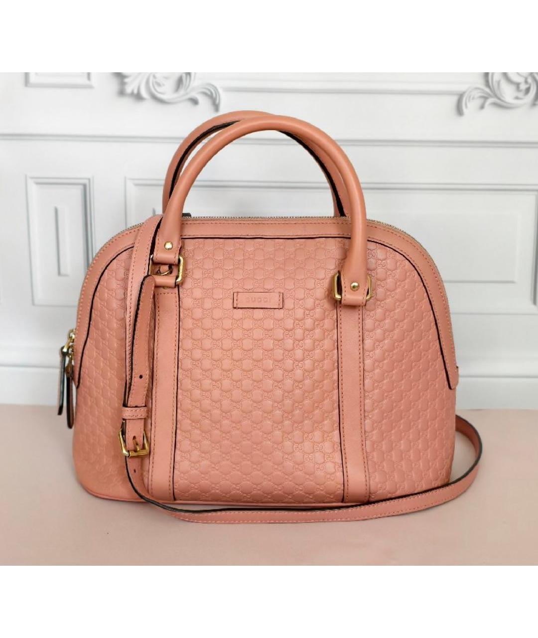 GUCCI Розовая кожаная сумка с короткими ручками, фото 8