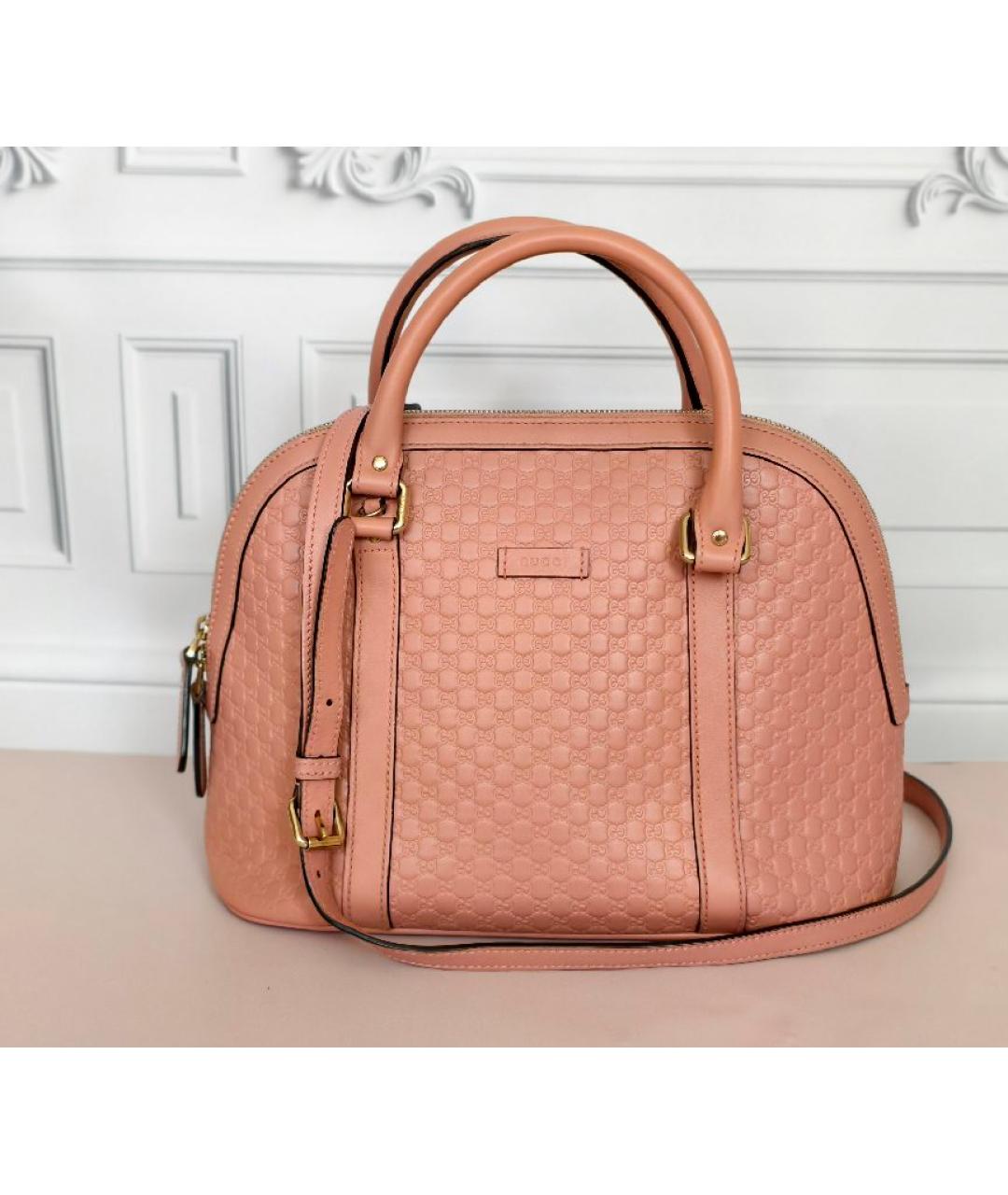 GUCCI Розовая кожаная сумка с короткими ручками, фото 9