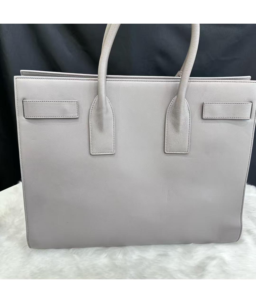 SAINT LAURENT Серая кожаная сумка с короткими ручками, фото 2