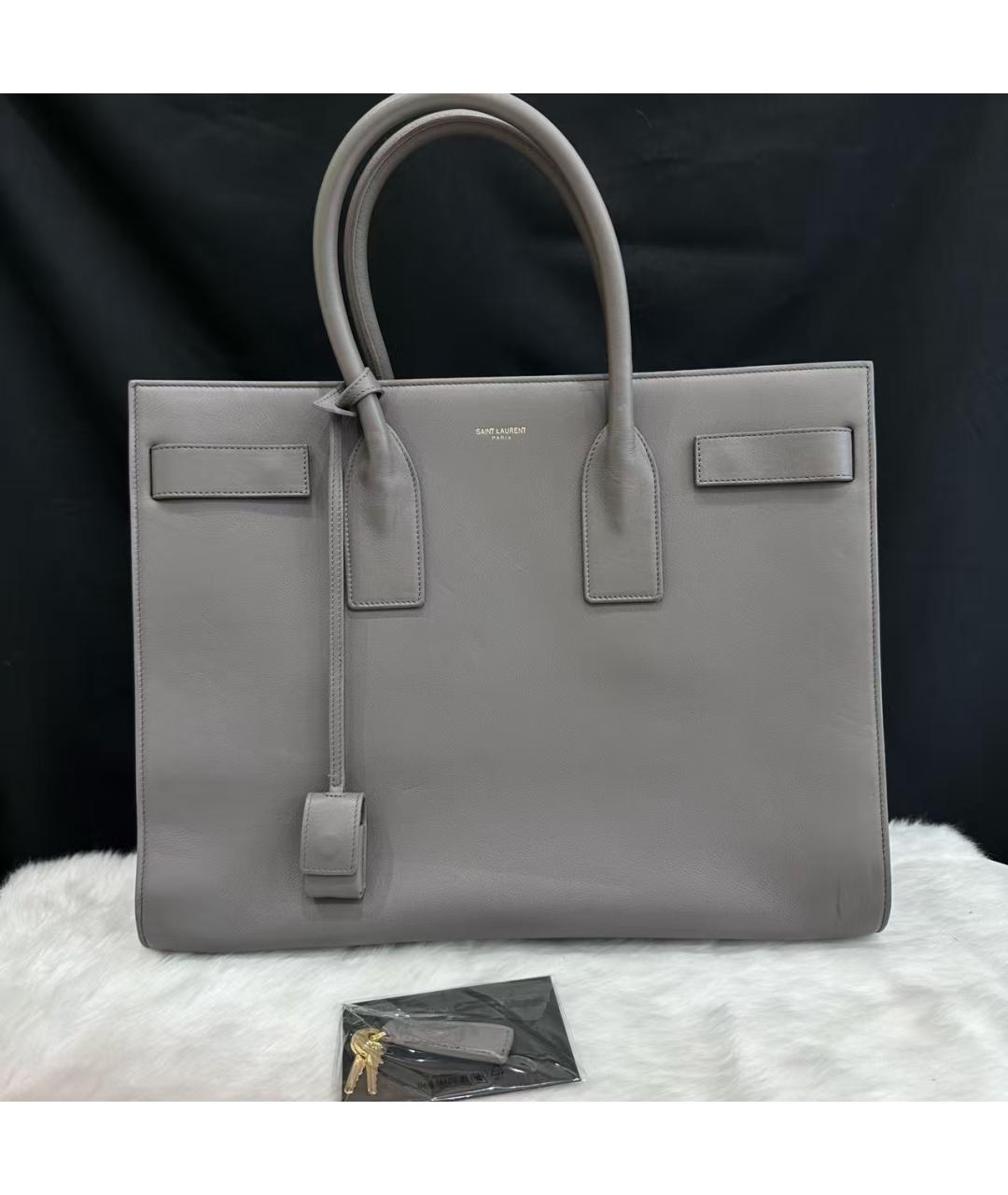SAINT LAURENT Серая кожаная сумка с короткими ручками, фото 6