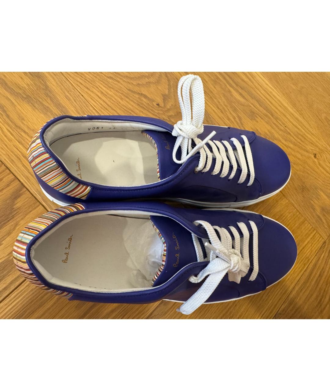 PAUL SMITH Синие кожаные низкие кроссовки / кеды, фото 2