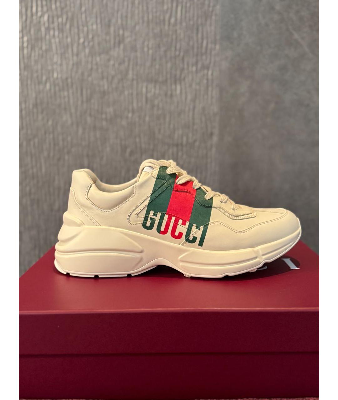 GUCCI Бежевые кожаные низкие кроссовки / кеды, фото 9