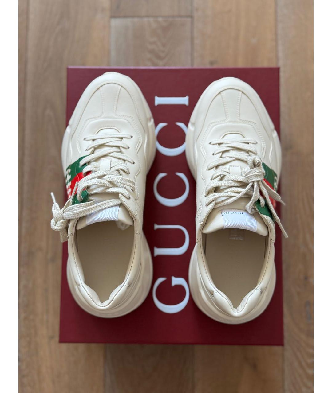 GUCCI Бежевые кожаные низкие кроссовки / кеды, фото 3