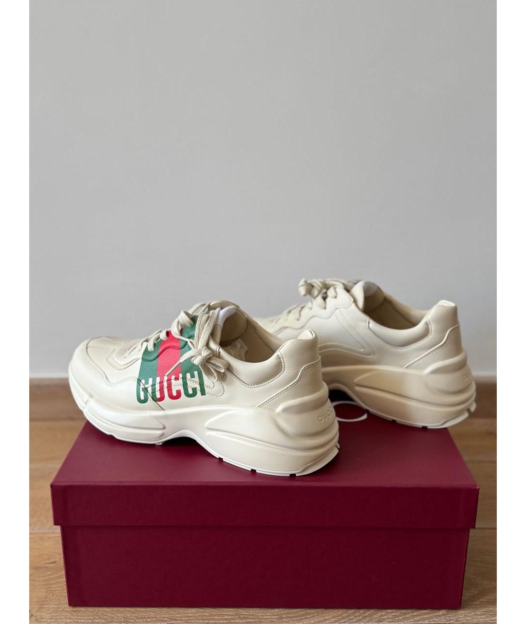 GUCCI Бежевые кожаные низкие кроссовки / кеды, фото 5