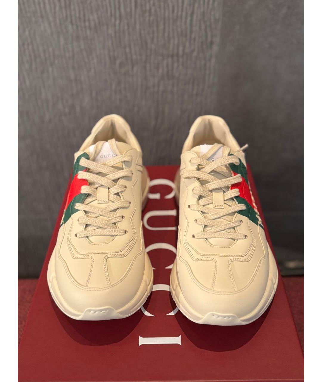 GUCCI Бежевые кожаные низкие кроссовки / кеды, фото 2