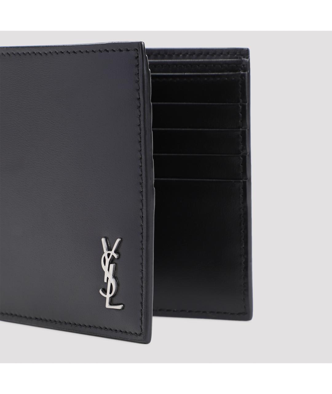 SAINT LAURENT Черный кожаный кошелек, фото 5