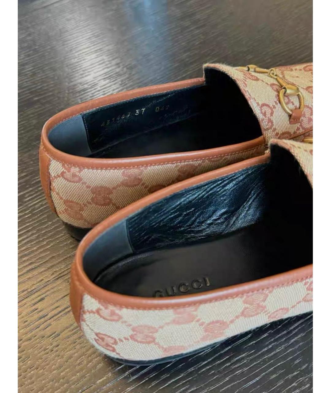 GUCCI Бежевые текстильные лоферы, фото 7