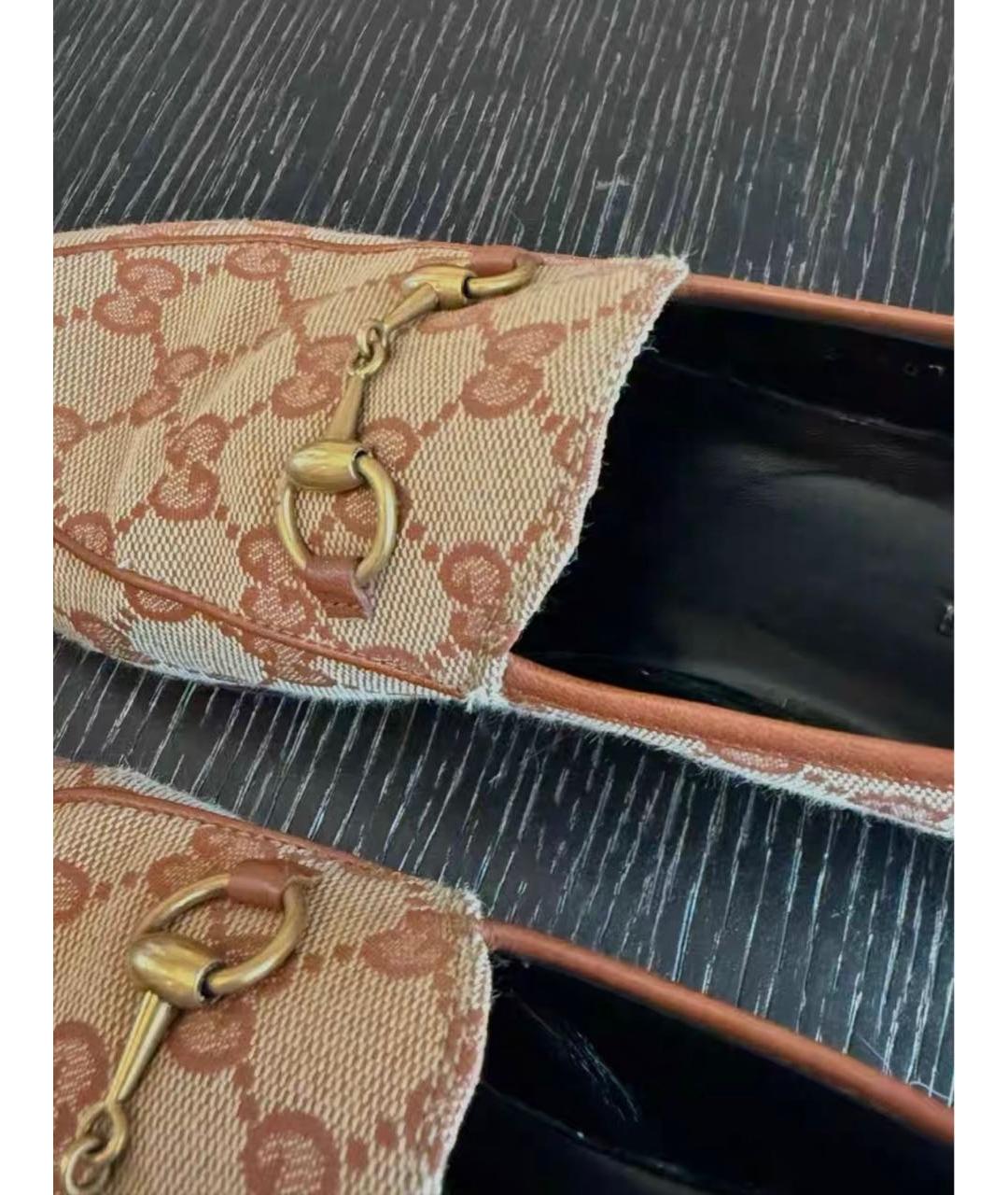 GUCCI Бежевые текстильные лоферы, фото 5