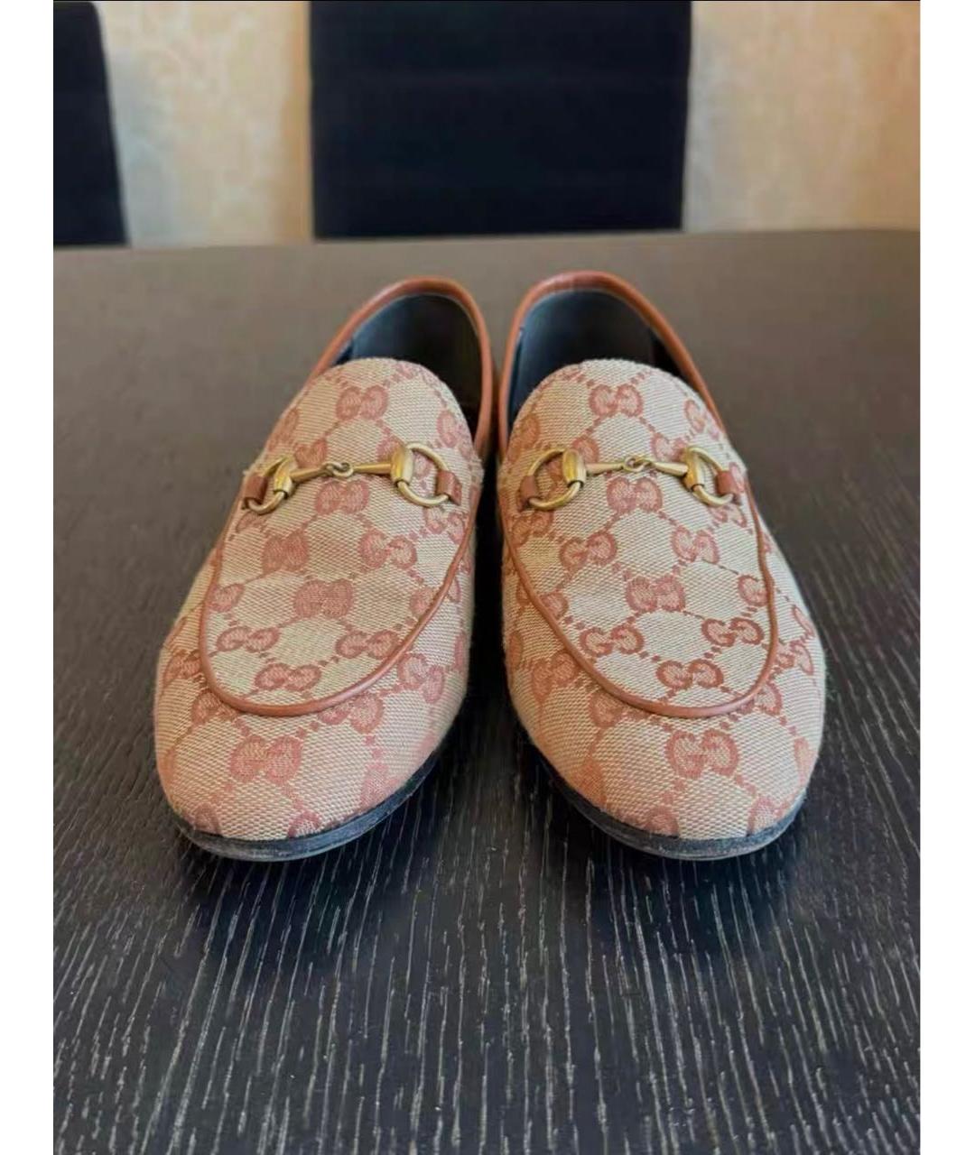 GUCCI Бежевые текстильные лоферы, фото 6