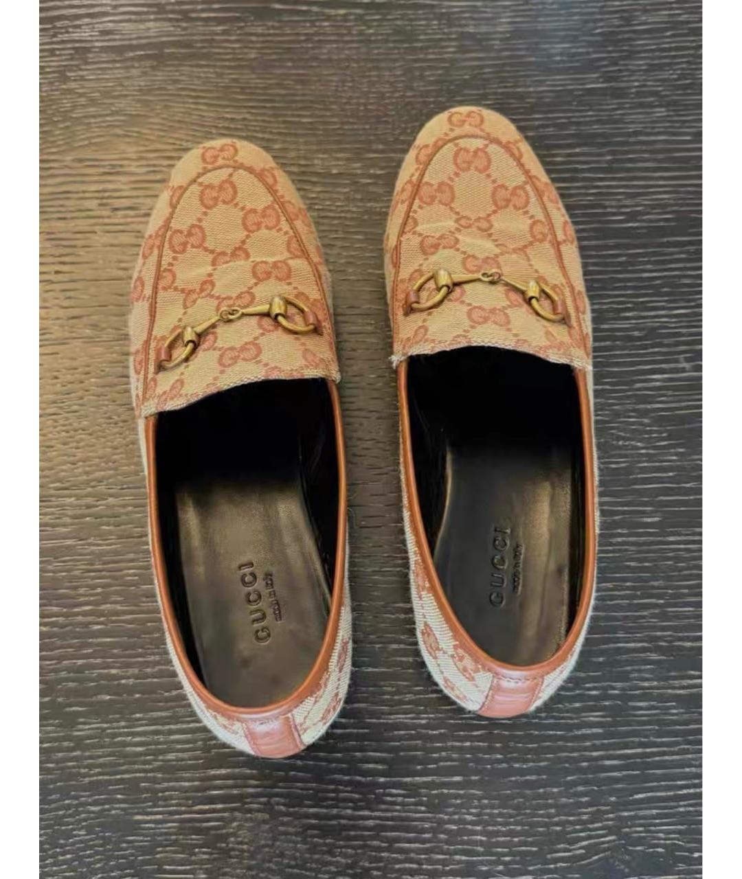GUCCI Бежевые текстильные лоферы, фото 3