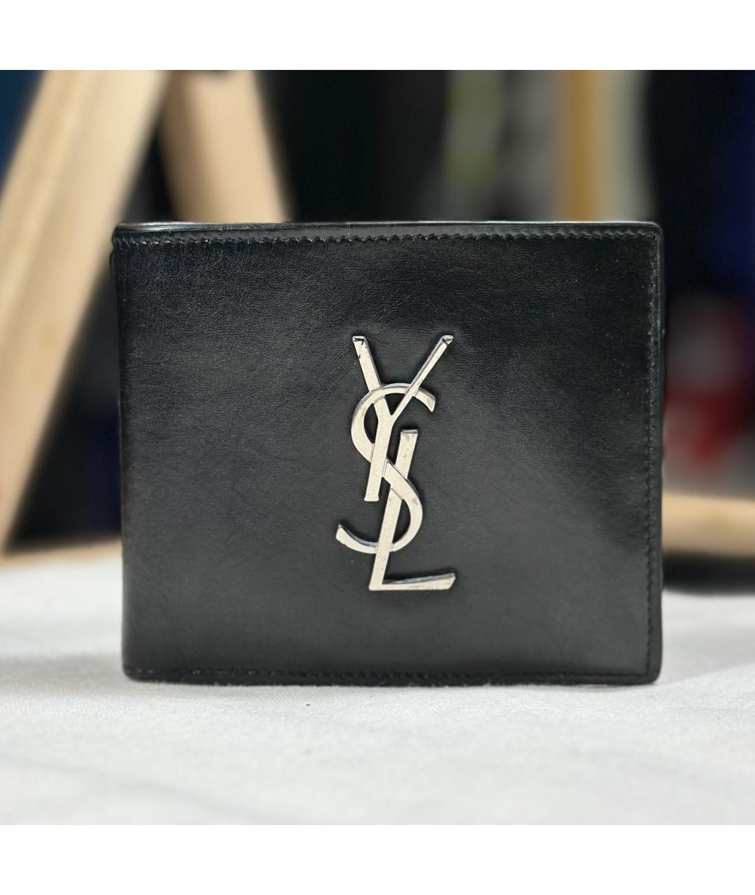 SAINT LAURENT Черный кожаный кошелек, фото 9