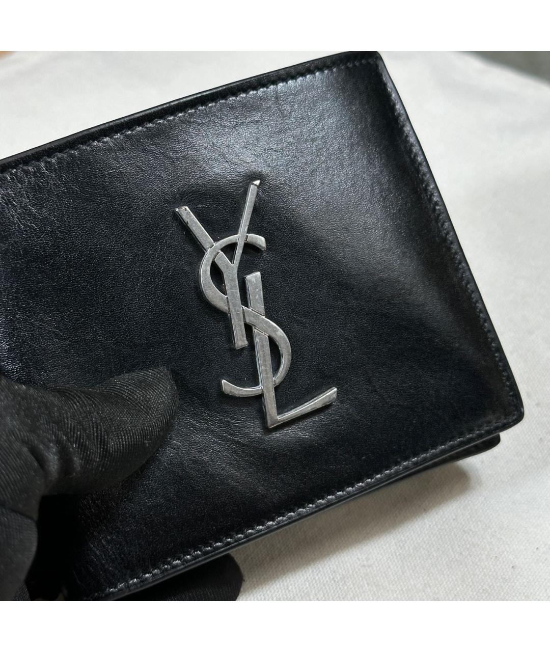 SAINT LAURENT Черный кожаный кошелек, фото 3