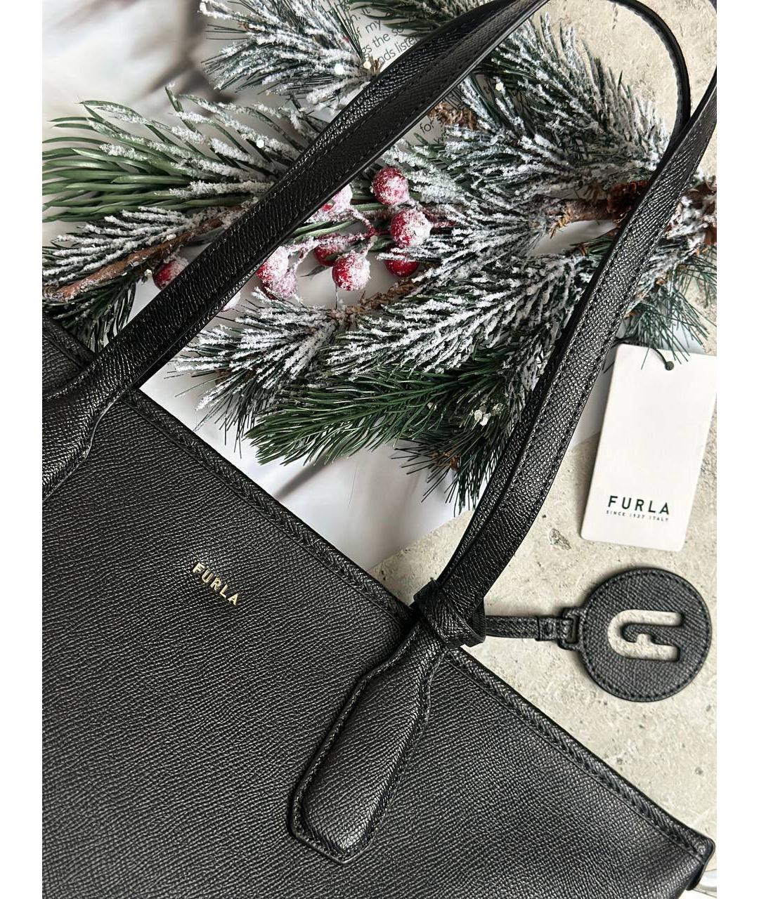 FURLA Черная кожаная сумка тоут, фото 7
