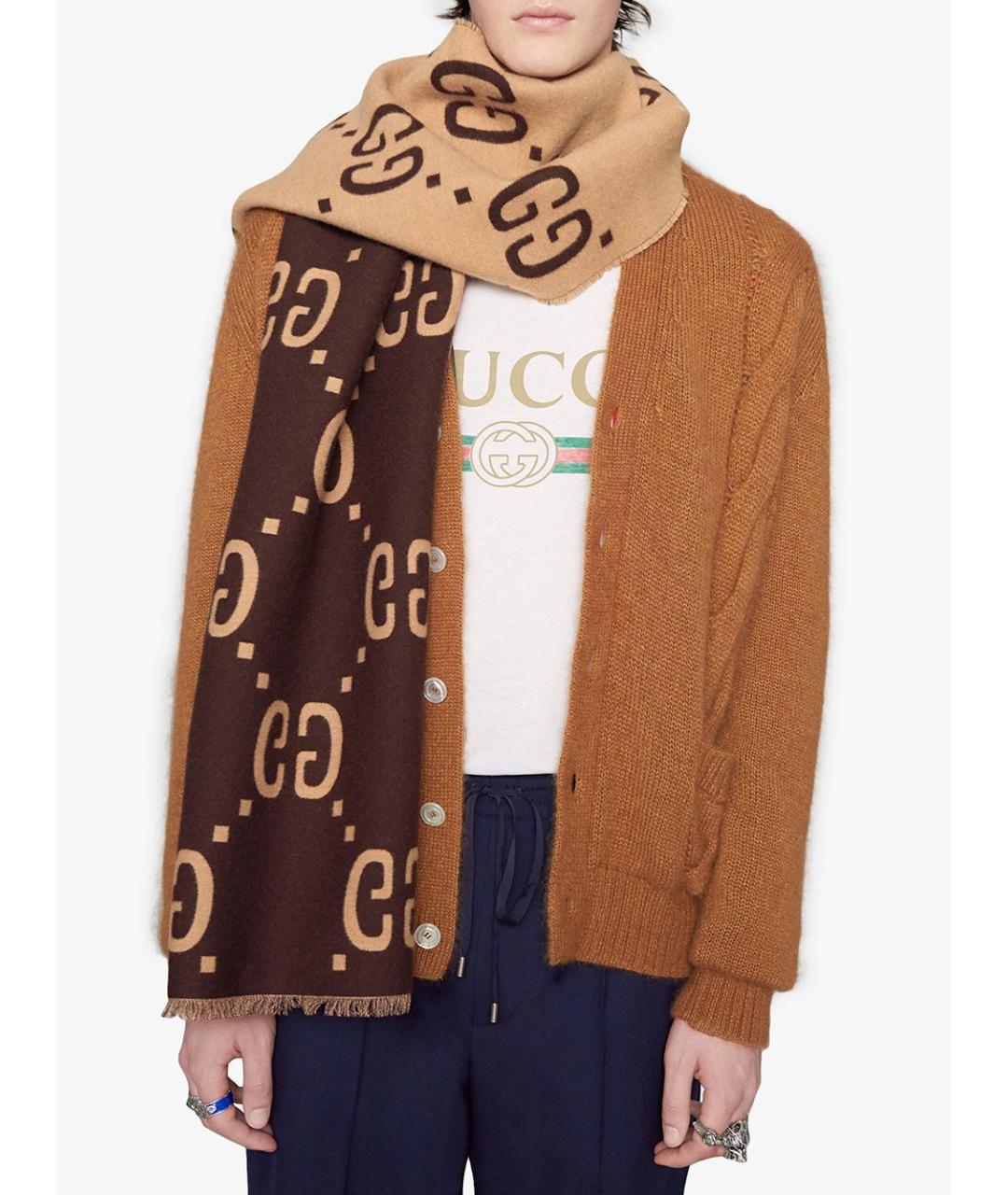 GUCCI Бежевый шерстяной шарф, фото 2