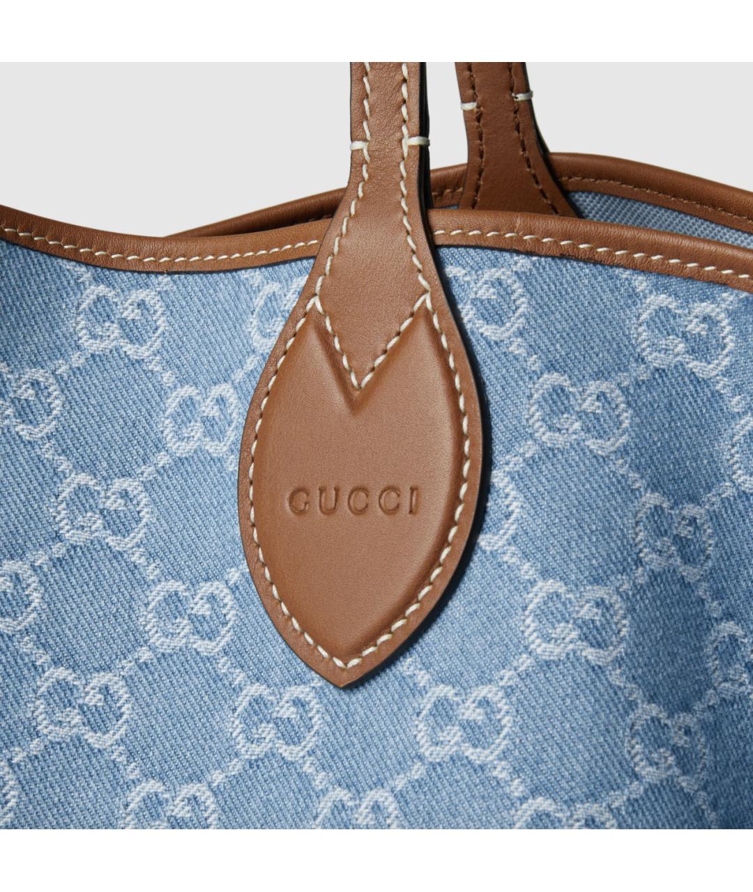 GUCCI Голубая деним сумка тоут, фото 7