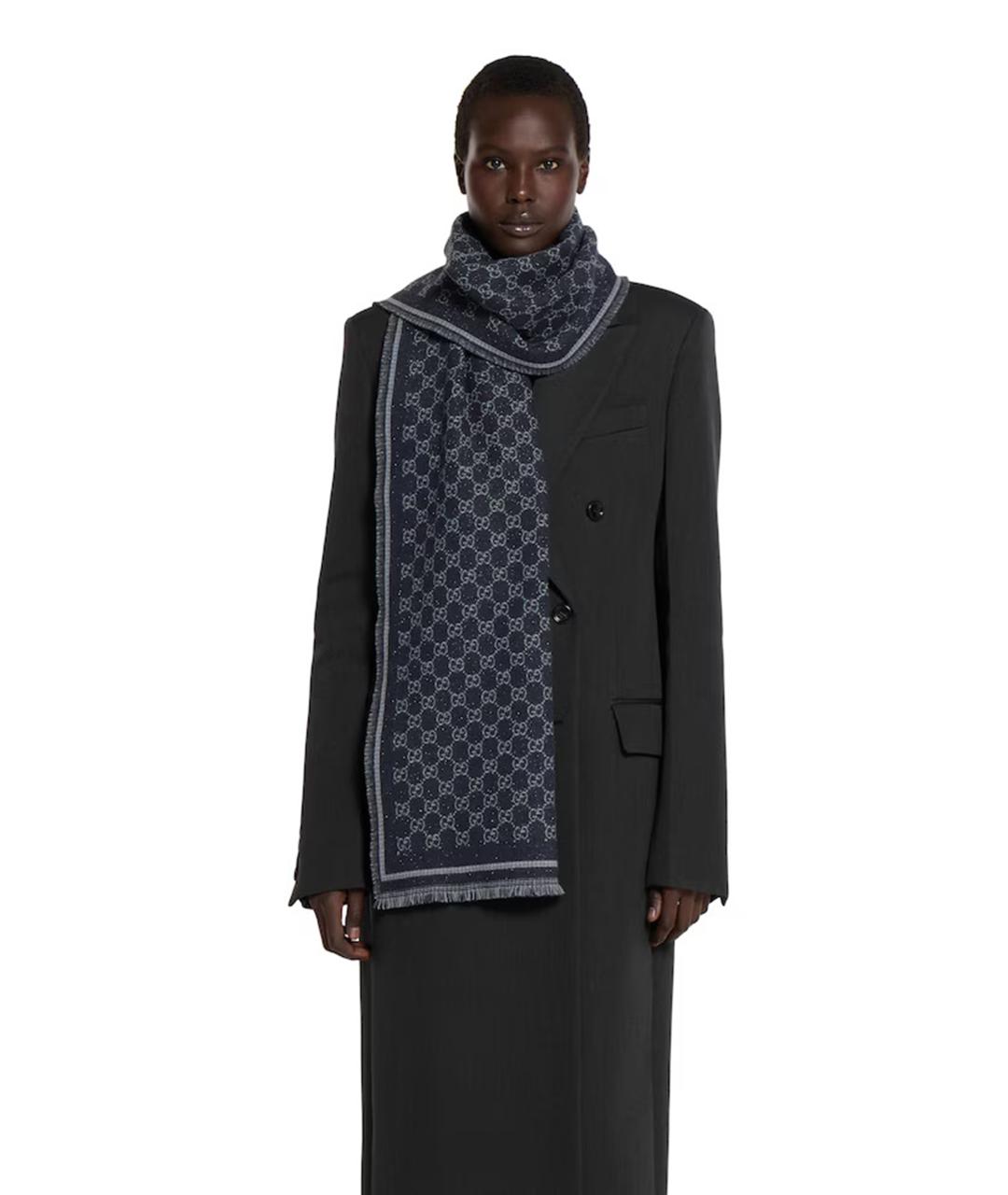 GUCCI Антрацитовый шерстяной шарф, фото 2