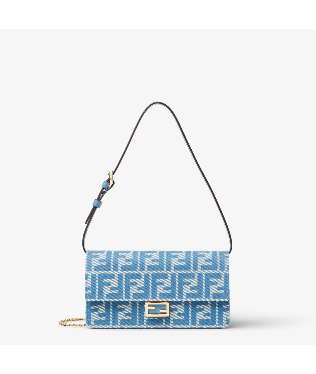 FENDI Голубая жаккардовая сумка через плечо, фото 5