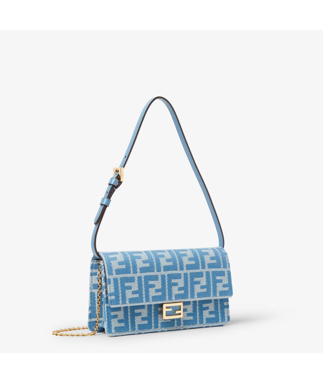 FENDI Голубая жаккардовая сумка через плечо, фото 3