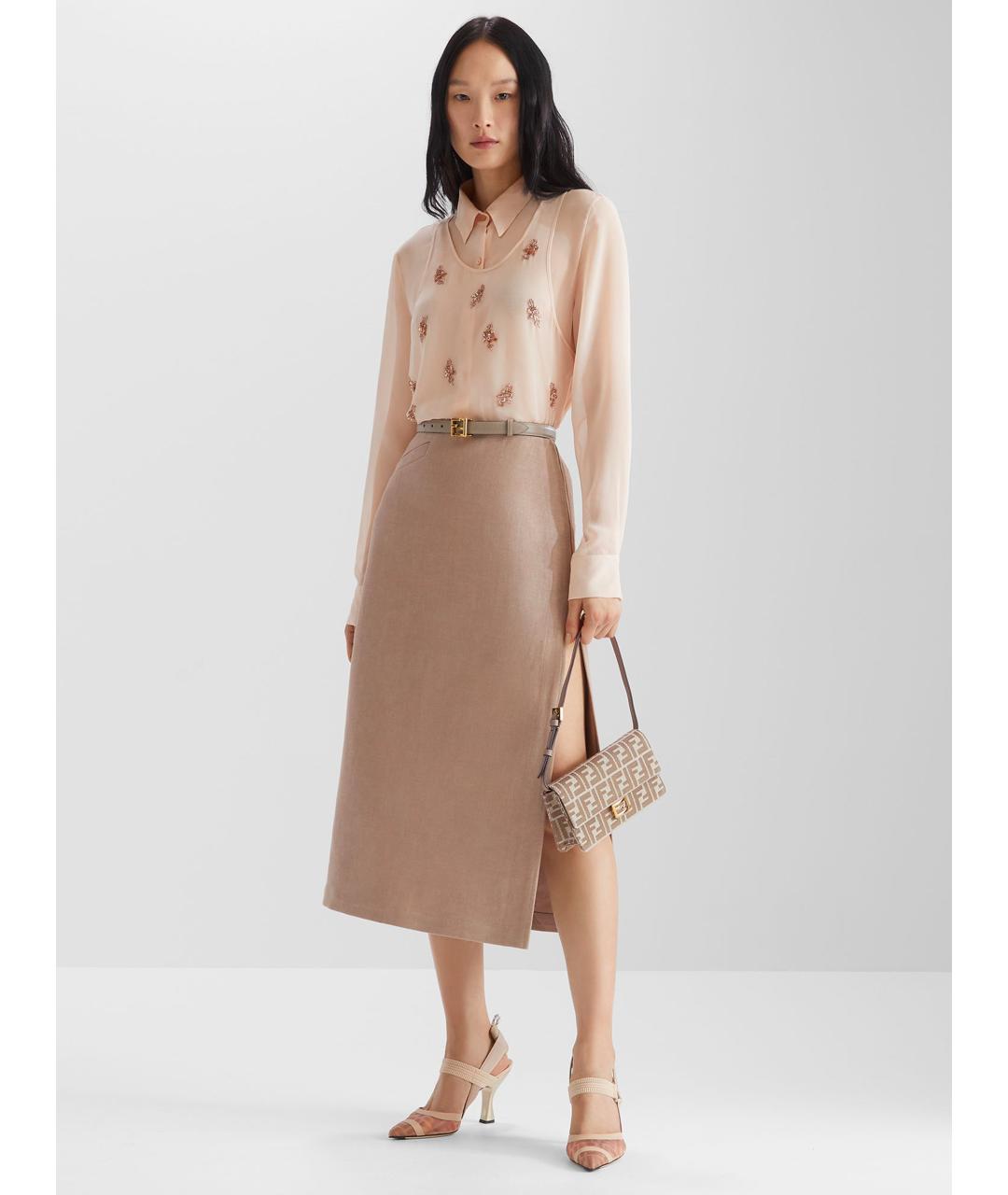 FENDI Розовая льняная юбка миди, фото 2