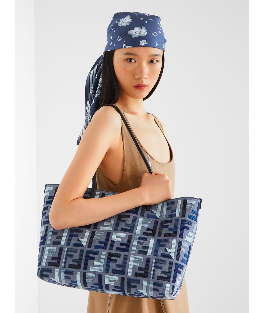 FENDI Синяя тканевая сумка тоут, фото 2