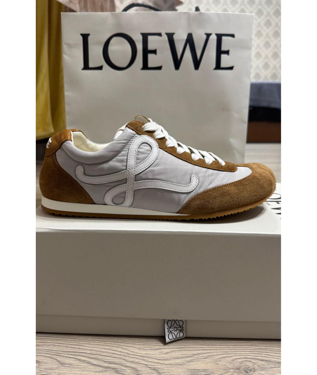 LOEWE Коричневые кожаные низкие кроссовки / кеды, фото 9
