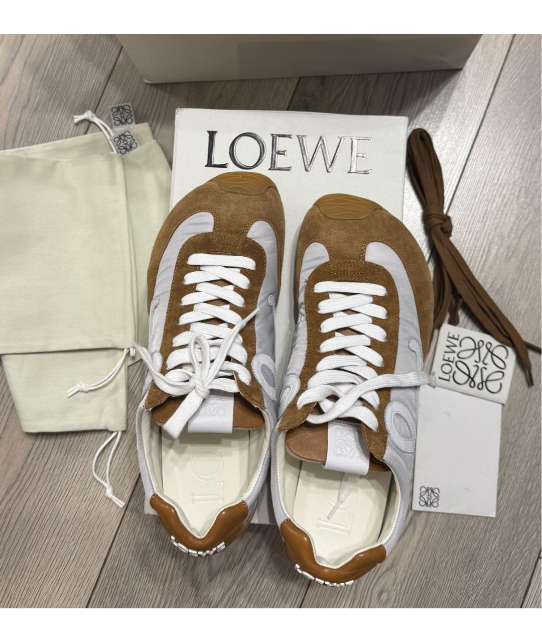 LOEWE Коричневые кожаные низкие кроссовки / кеды, фото 3