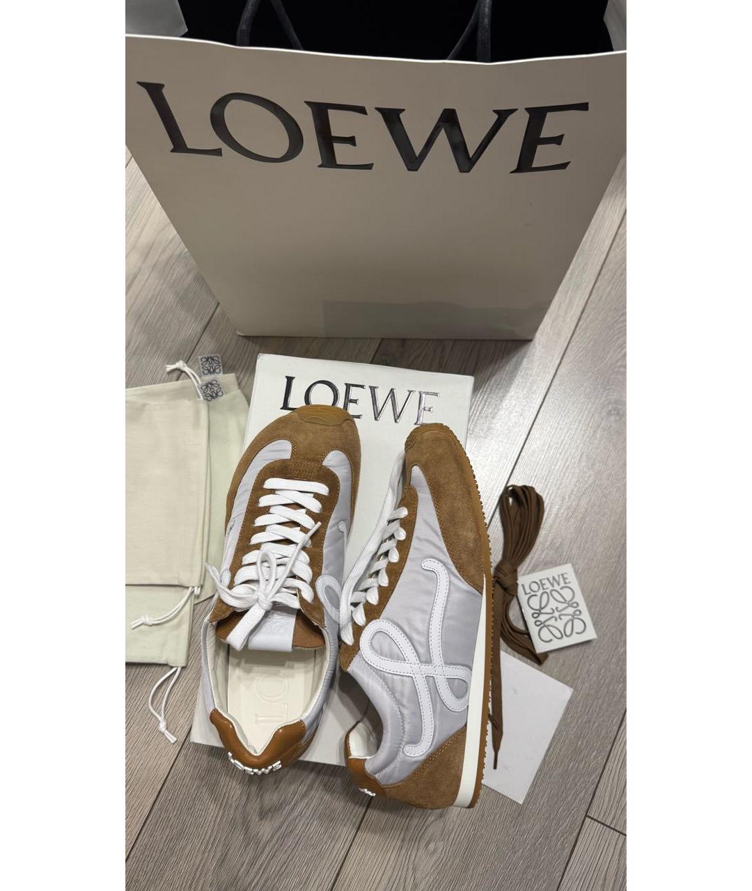 LOEWE Коричневые кожаные низкие кроссовки / кеды, фото 7