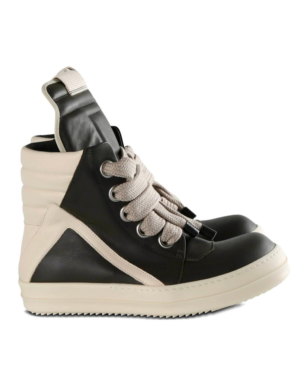 RICK OWENS Черные кожаные высокие кроссовки / кеды, фото 1