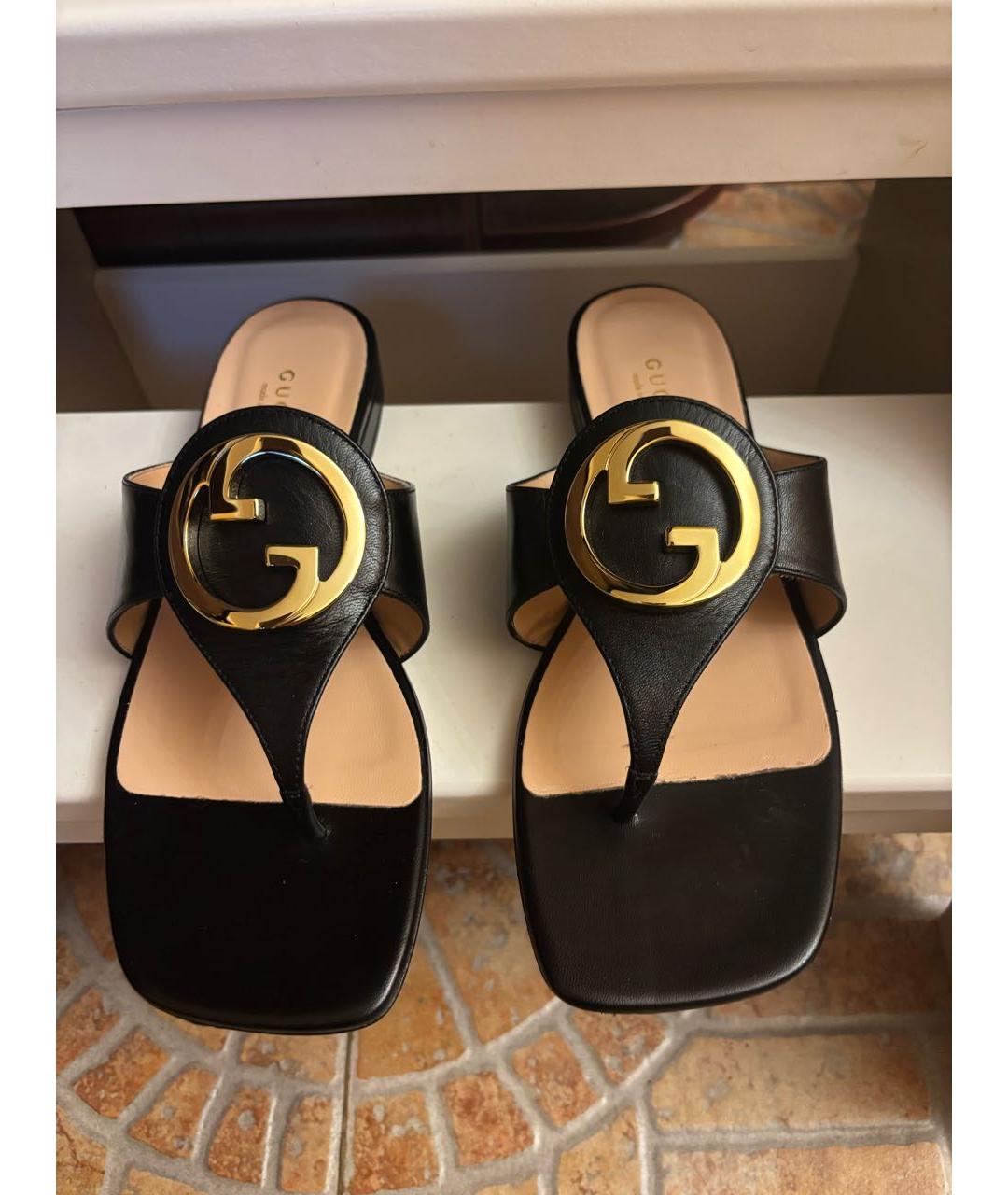 GUCCI Черные кожаные шлепанцы, фото 2