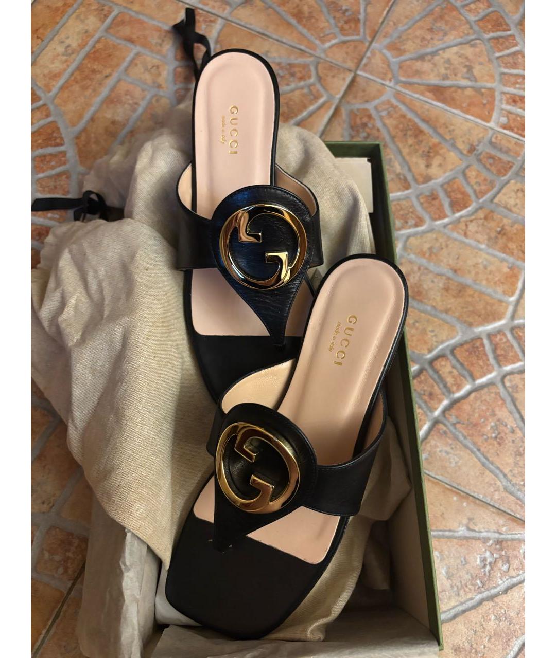 GUCCI Черные кожаные шлепанцы, фото 6