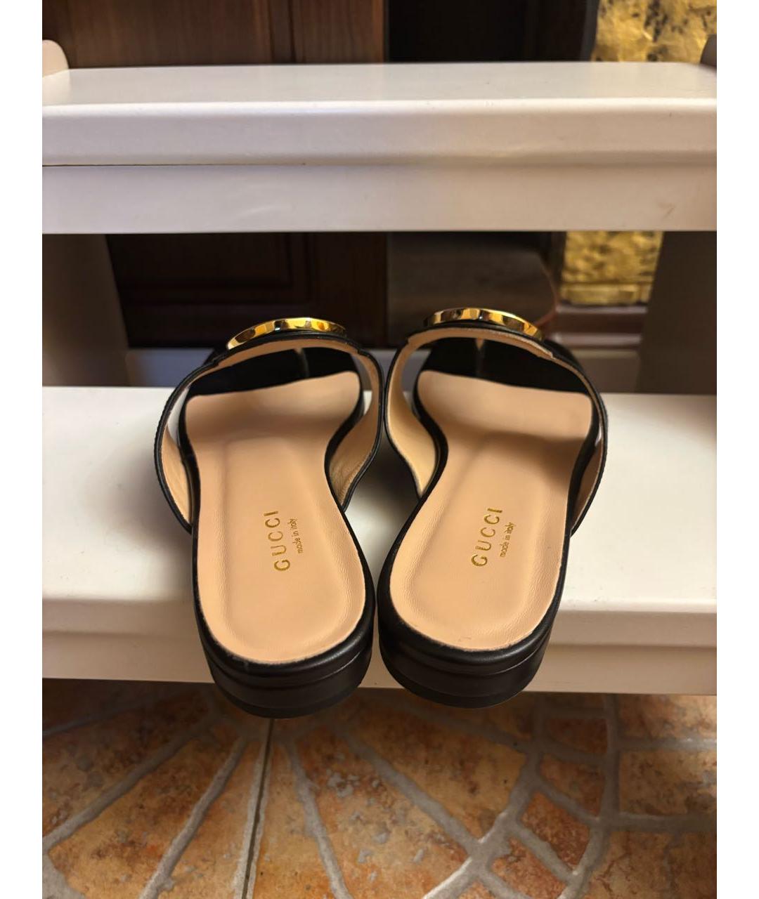 GUCCI Черные кожаные шлепанцы, фото 4