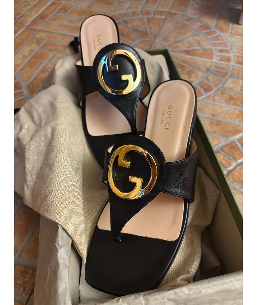 GUCCI Черные кожаные шлепанцы, фото 5
