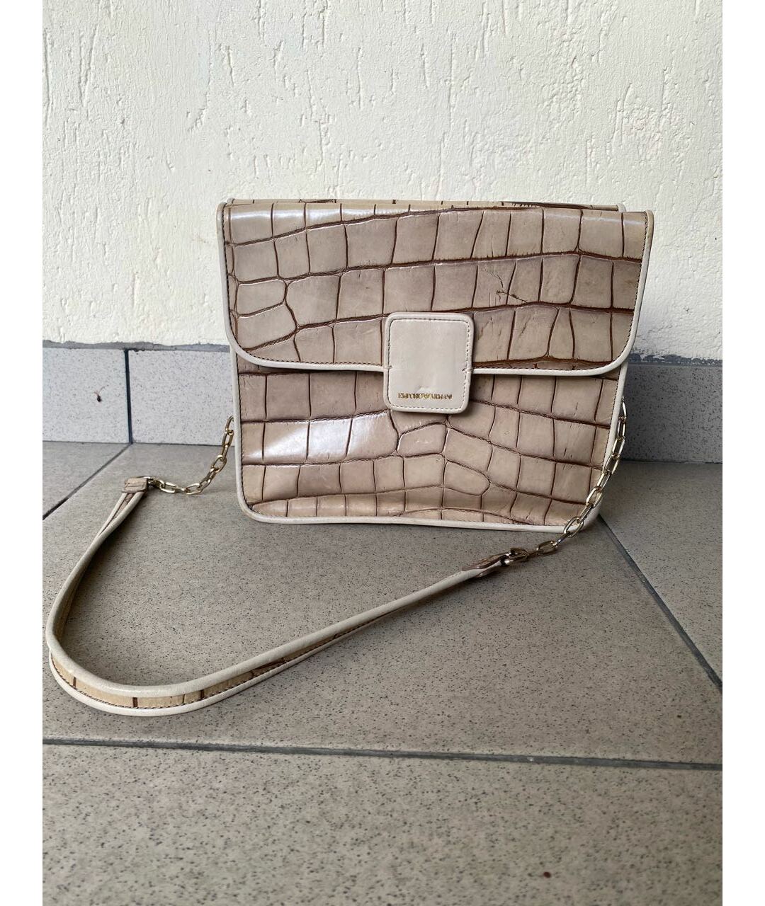 EMPORIO ARMANI Бежевая кожаная сумка тоут, фото 5