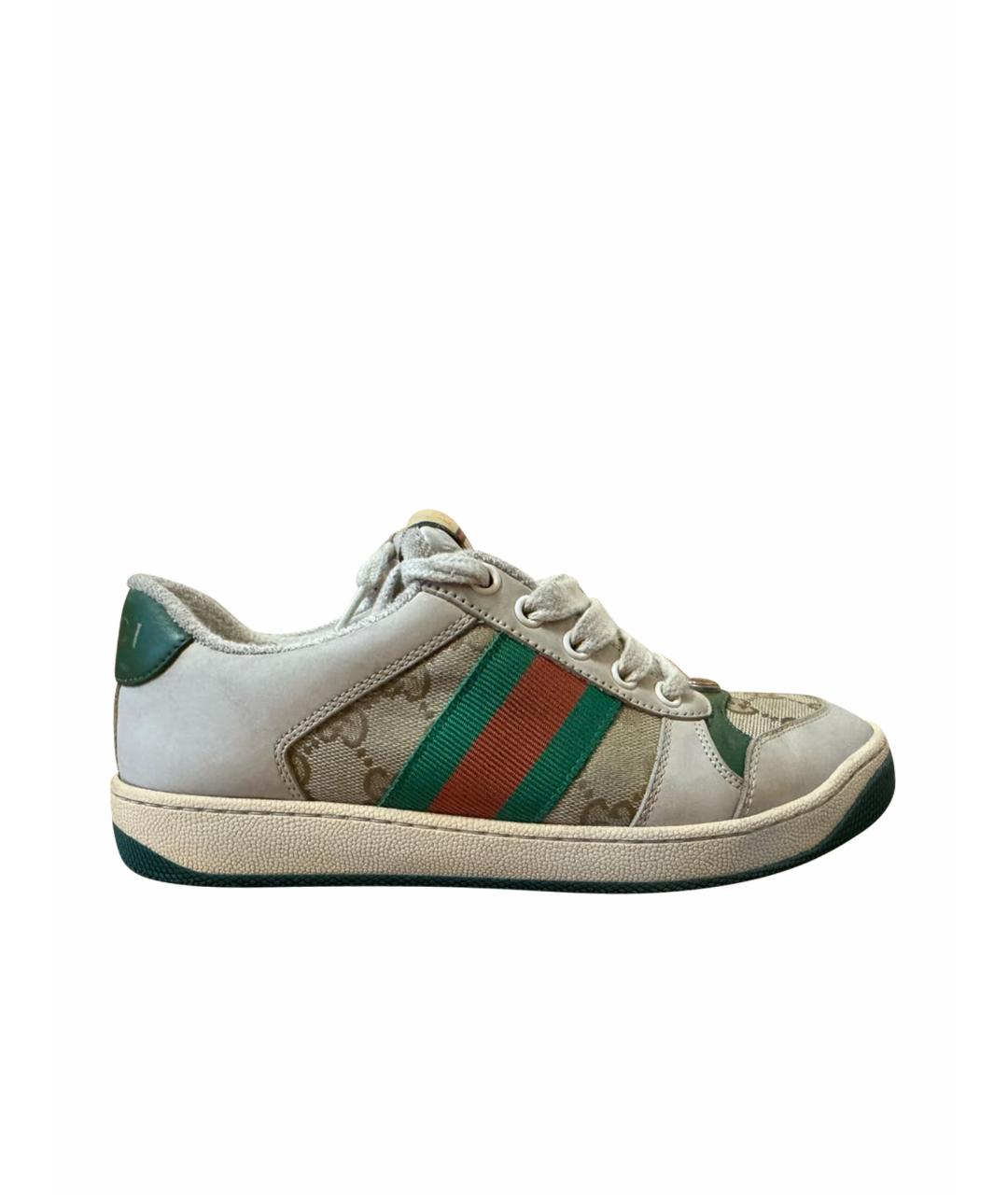 GUCCI Зеленые кожаные кроссовки, фото 1