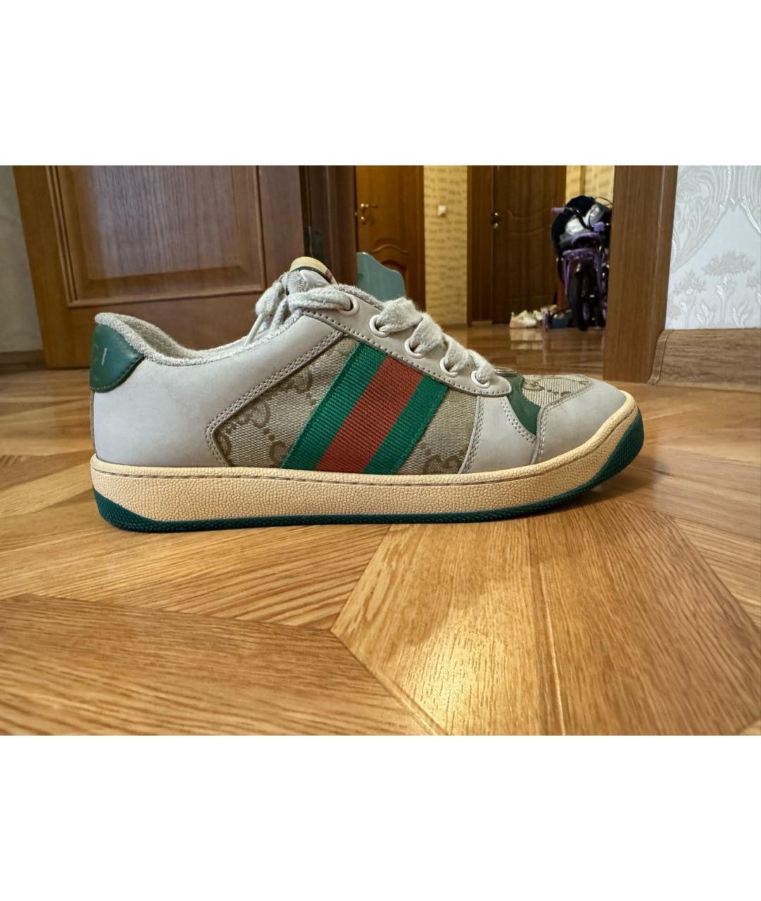 GUCCI Зеленые кожаные кроссовки, фото 5