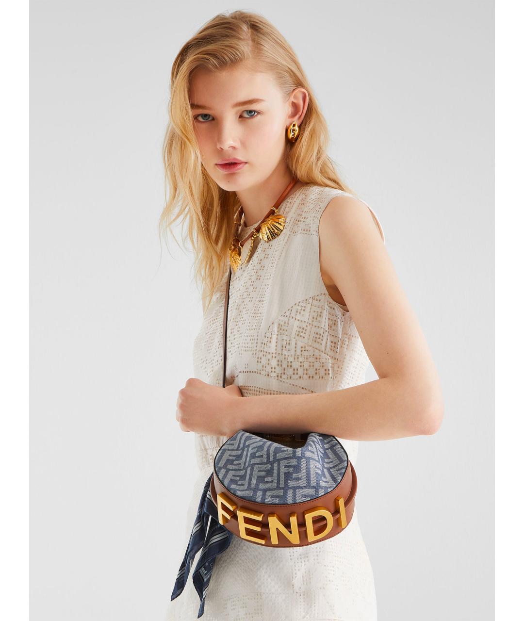 FENDI Голубая тканевая сумка через плечо, фото 2