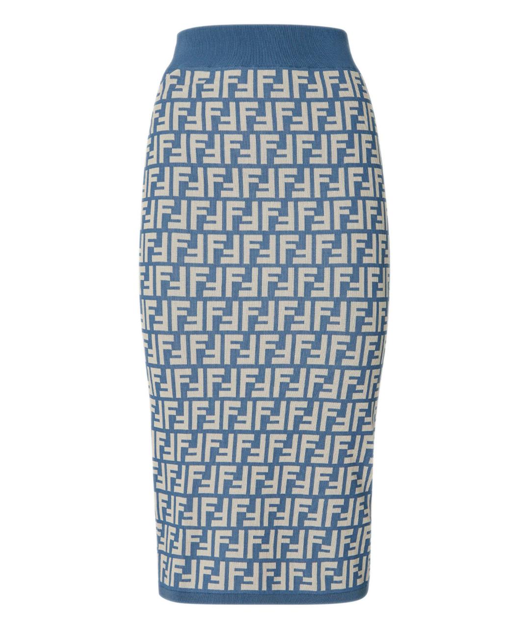 FENDI Голубая хлопковая юбка миди, фото 1