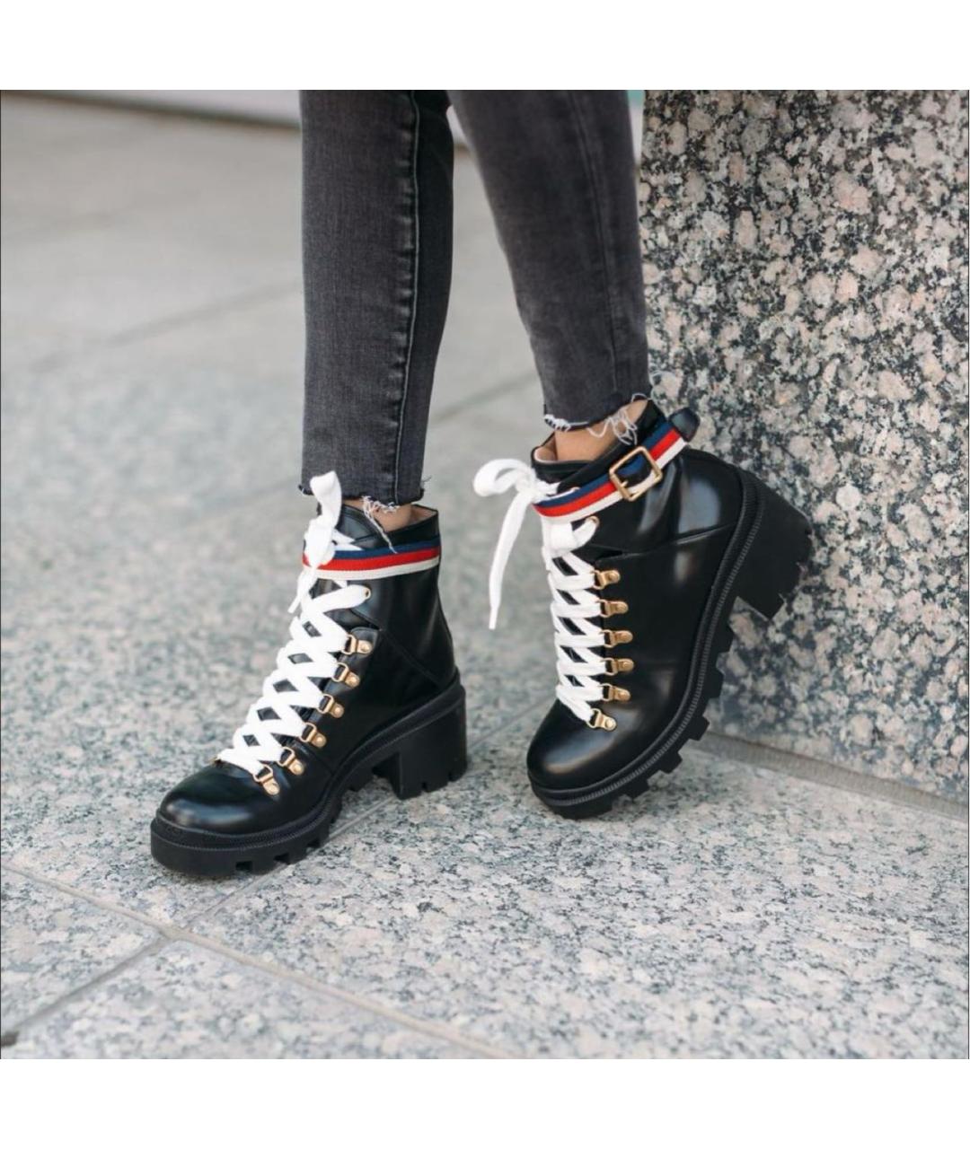 GUCCI Черные кожаные ботинки, фото 2