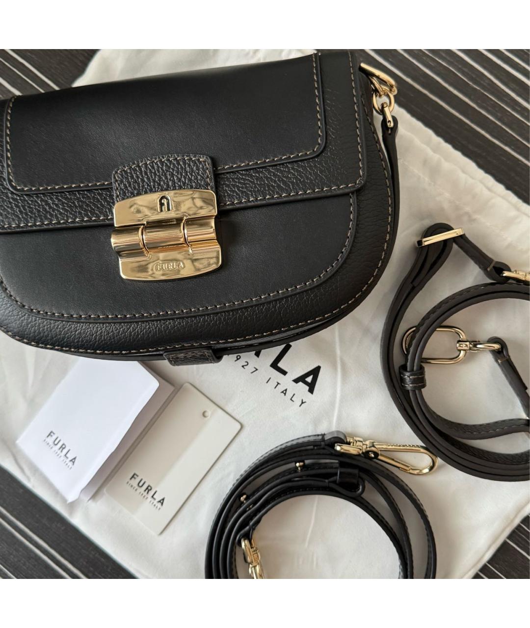 FURLA Черная кожаная сумка через плечо, фото 5