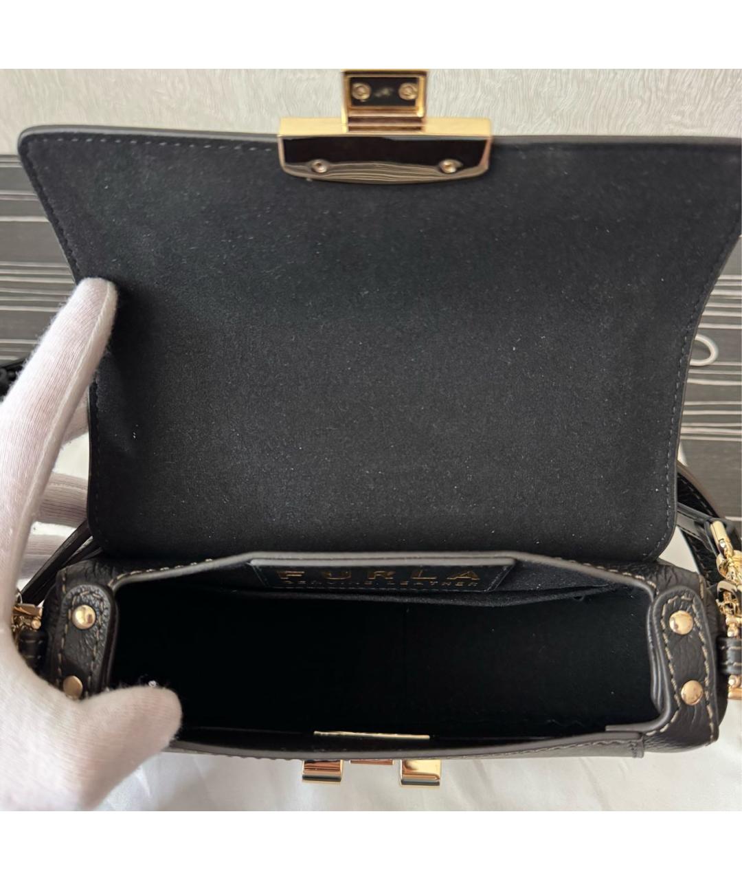 FURLA Черная кожаная сумка через плечо, фото 8